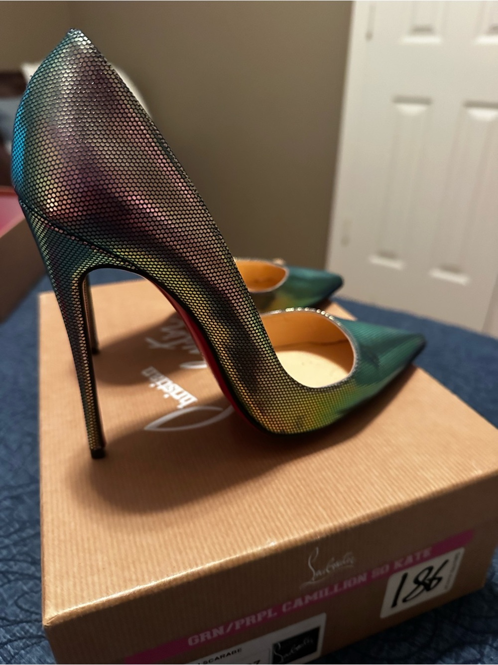Christian Louboutin Iridescent/ Camillian   Green to Purple Pointed So Kate